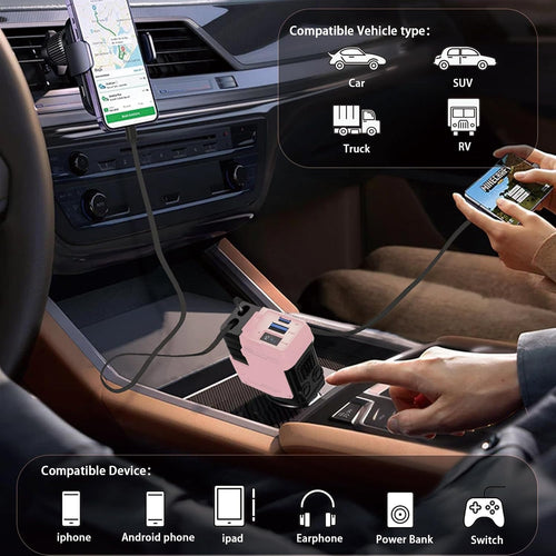 Chargeur de voiture ultra-rapide 120 W / câble rétractable – restez branché, sans encombrement.