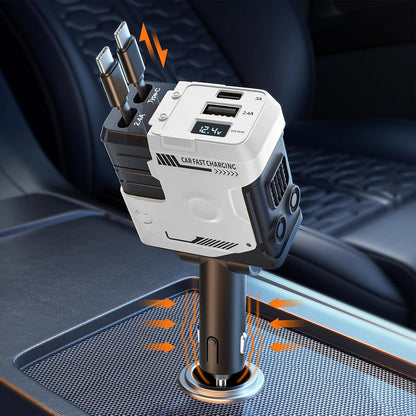 Chargeur de voiture ultra-rapide 120 W / câble rétractable – restez branché, sans encombrement.